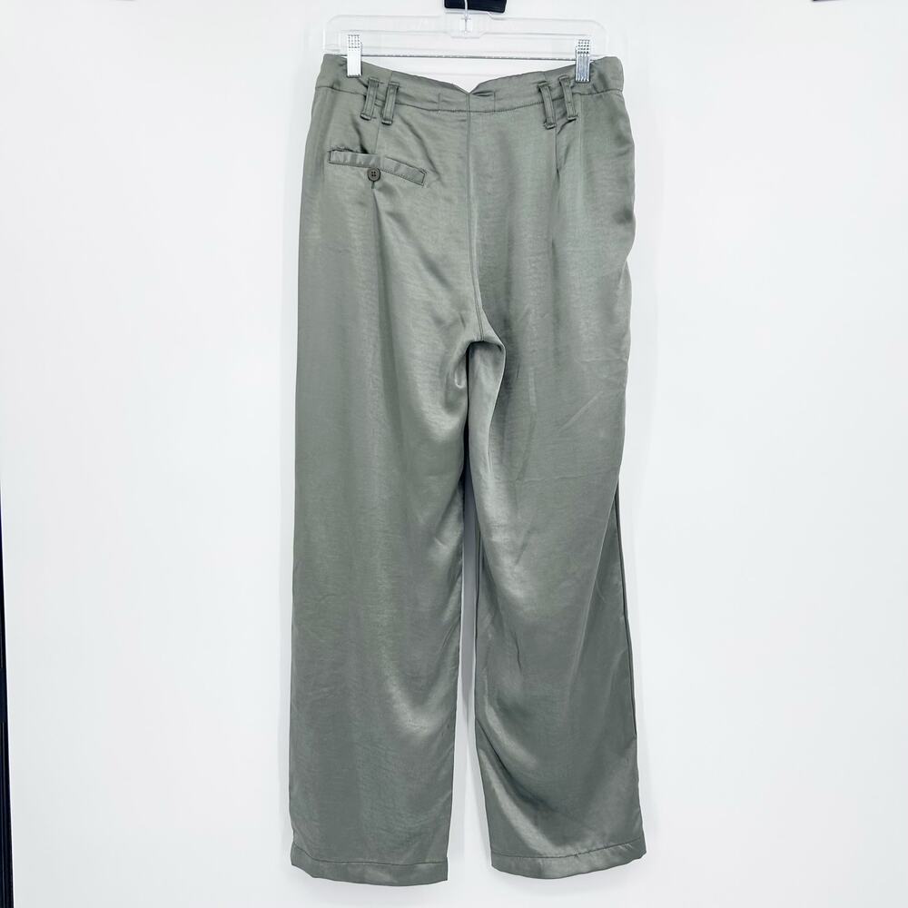 Vintage Havana Satin Pleated Wide Leg Pants Sage Green Trouser M Luxe Elevated - Picture 10 of 13